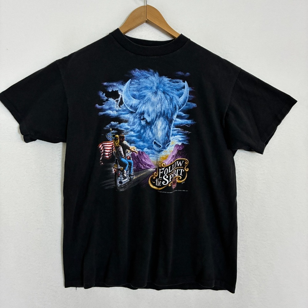 Vtg 1992 American Biker Follow The Spirit USA Made Shirt Mens‎ L Buffalo RARE